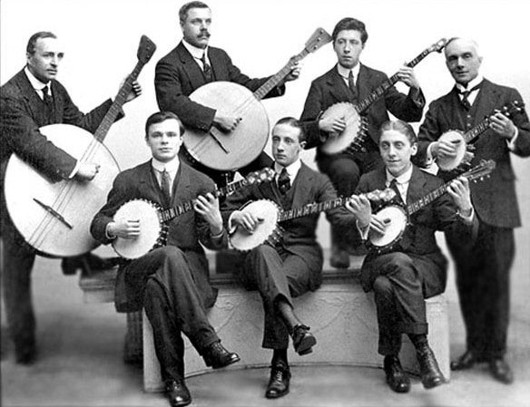Emile Grimshaw (all left) and banjo orchestra