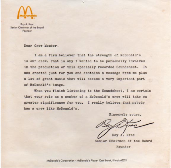 McDonald's Employee Training Letter
